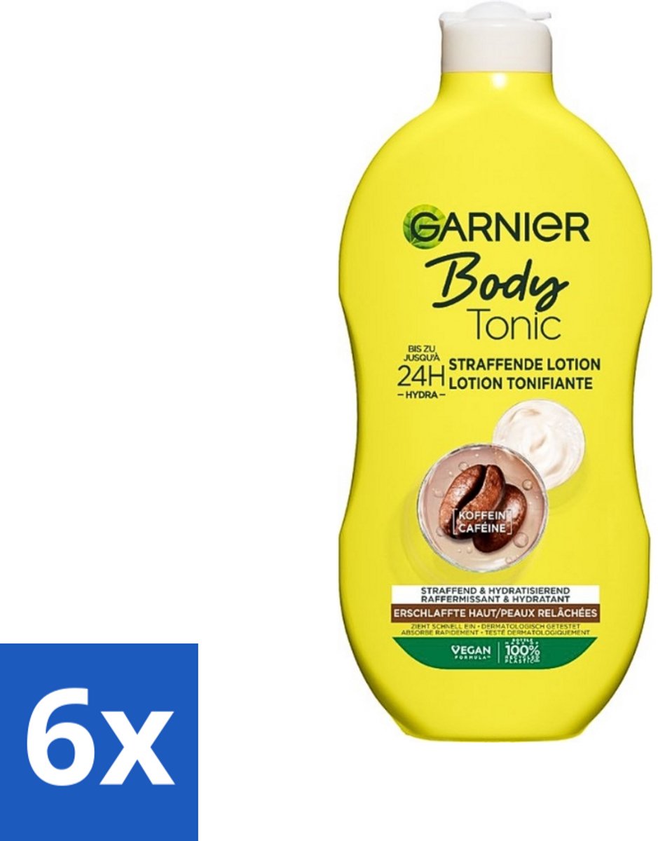 6 x Garnier - Body - Bodylotion - Tonic - Verstevigend & Hydraterend - 400 ml - Bodylotion - Hydraterende Bodylotion - Verstevigende Bodylotion - Cafeïne Bodylotion - 24 Uur Hydratatie