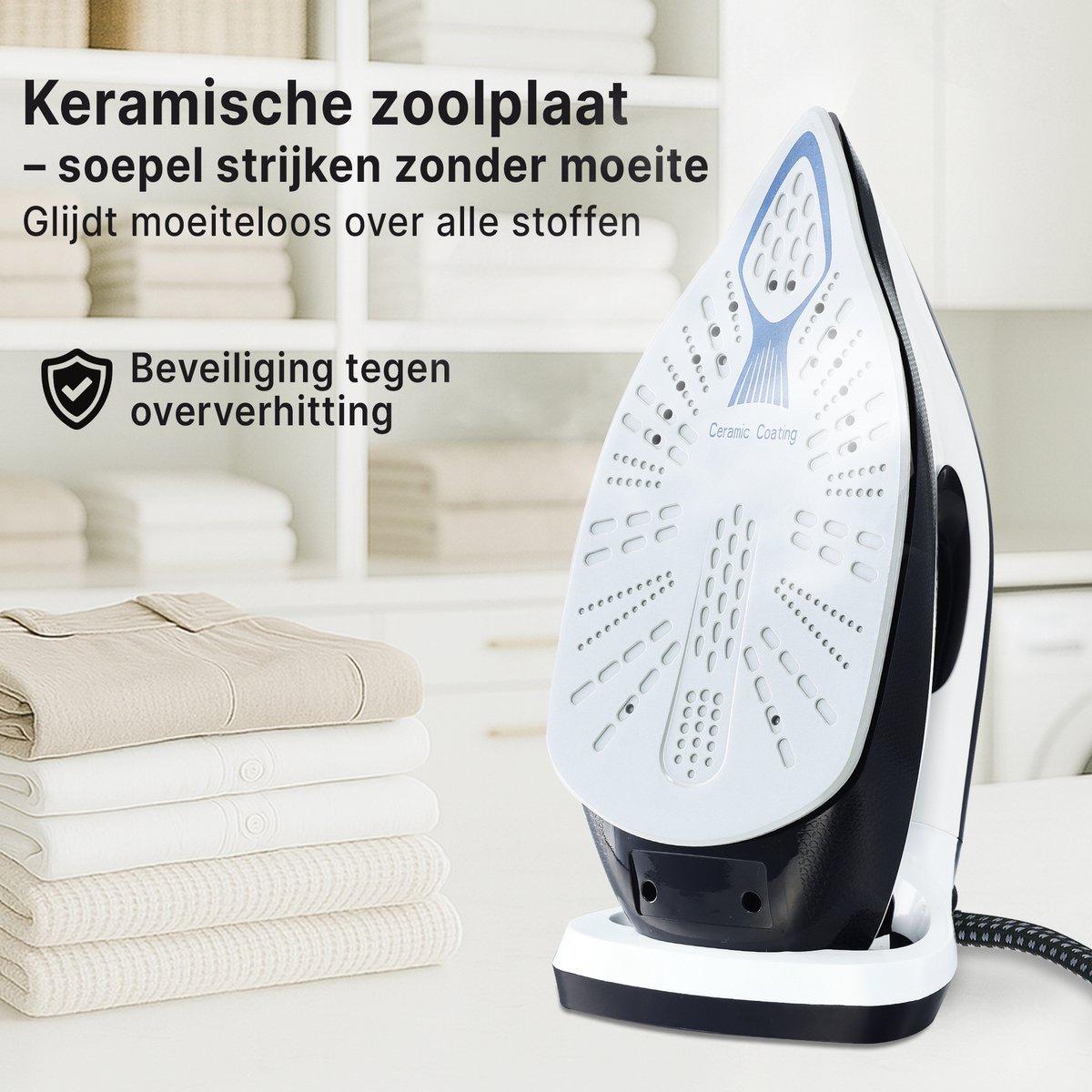 Carewat Stoomstrijkijzer met Stoomgenerator - Wit - 2200W - 1.5L Uitneembare Watertank - 100 g/min Stoomproductie - Keramische Zoolplaat - 3.0 Bar Stoomdruk - Anti-Oververhitting - Geschikt voor alle stoffen — afbeelding 6