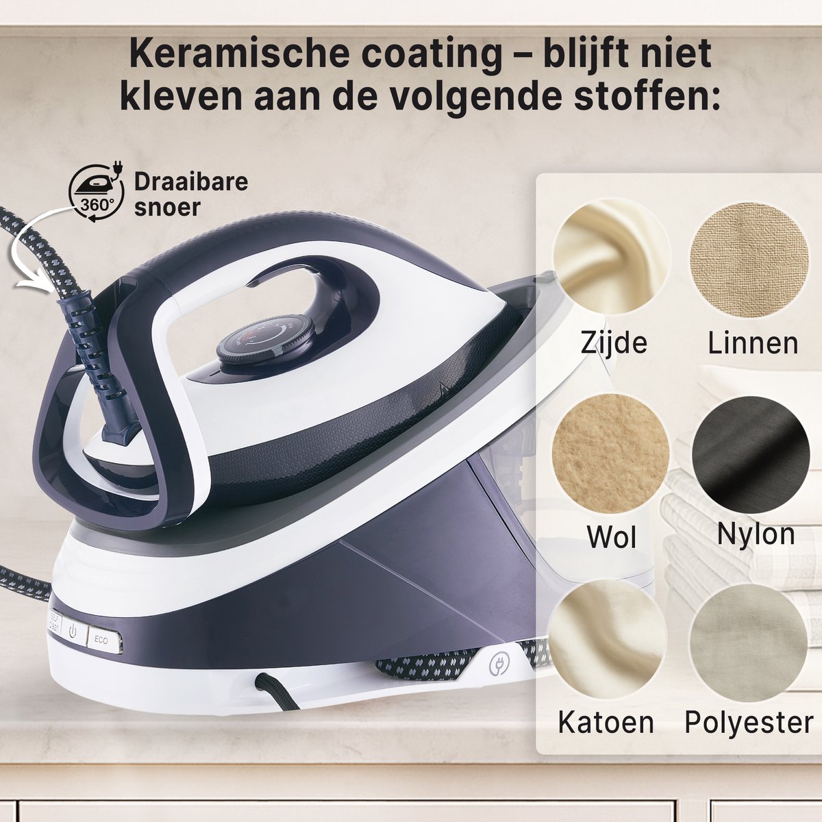 Carewat Stoomstrijkijzer met Stoomgenerator - Wit - 2200W - 1.5L Uitneembare Watertank - 100 g/min Stoomproductie - Keramische Zoolplaat - 3.0 Bar Stoomdruk - Anti-Oververhitting - Geschikt voor alle stoffen — afbeelding 5