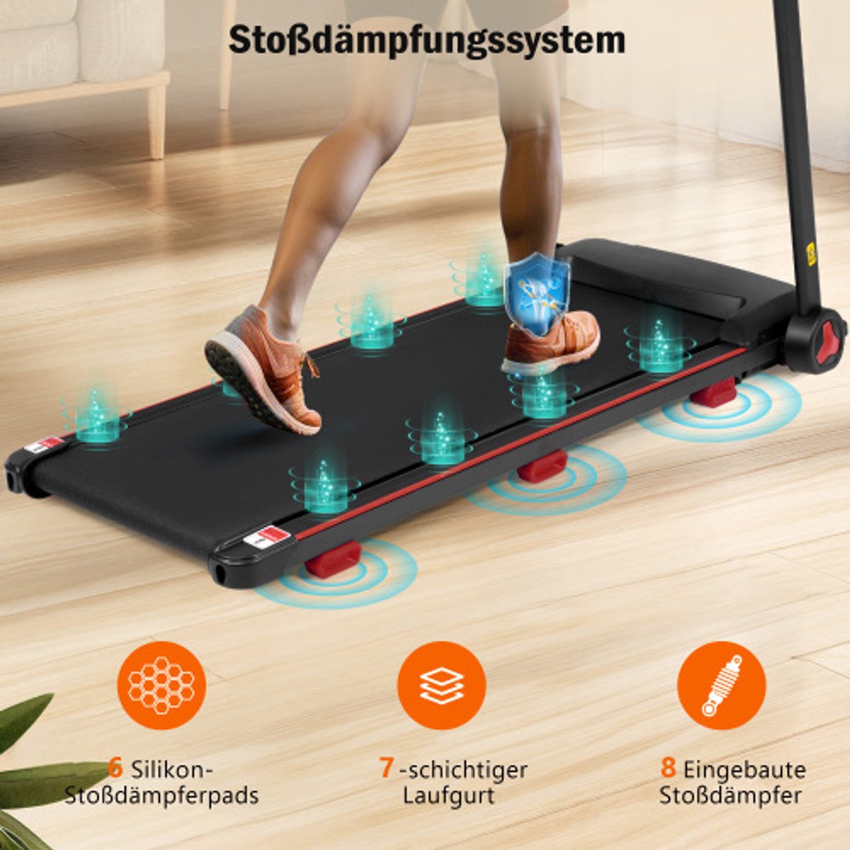 Afbeelding 3 van Loopband voor thuis, opvouwbare loopband met helling van 8%, stille loopbanden tot 14 km/u met groot loopoppervlak, 3,0 HP loopband voor thuis met LED-display en Bluetooth, maximaal draagvermogen 120 kg (EAN: ...4226)