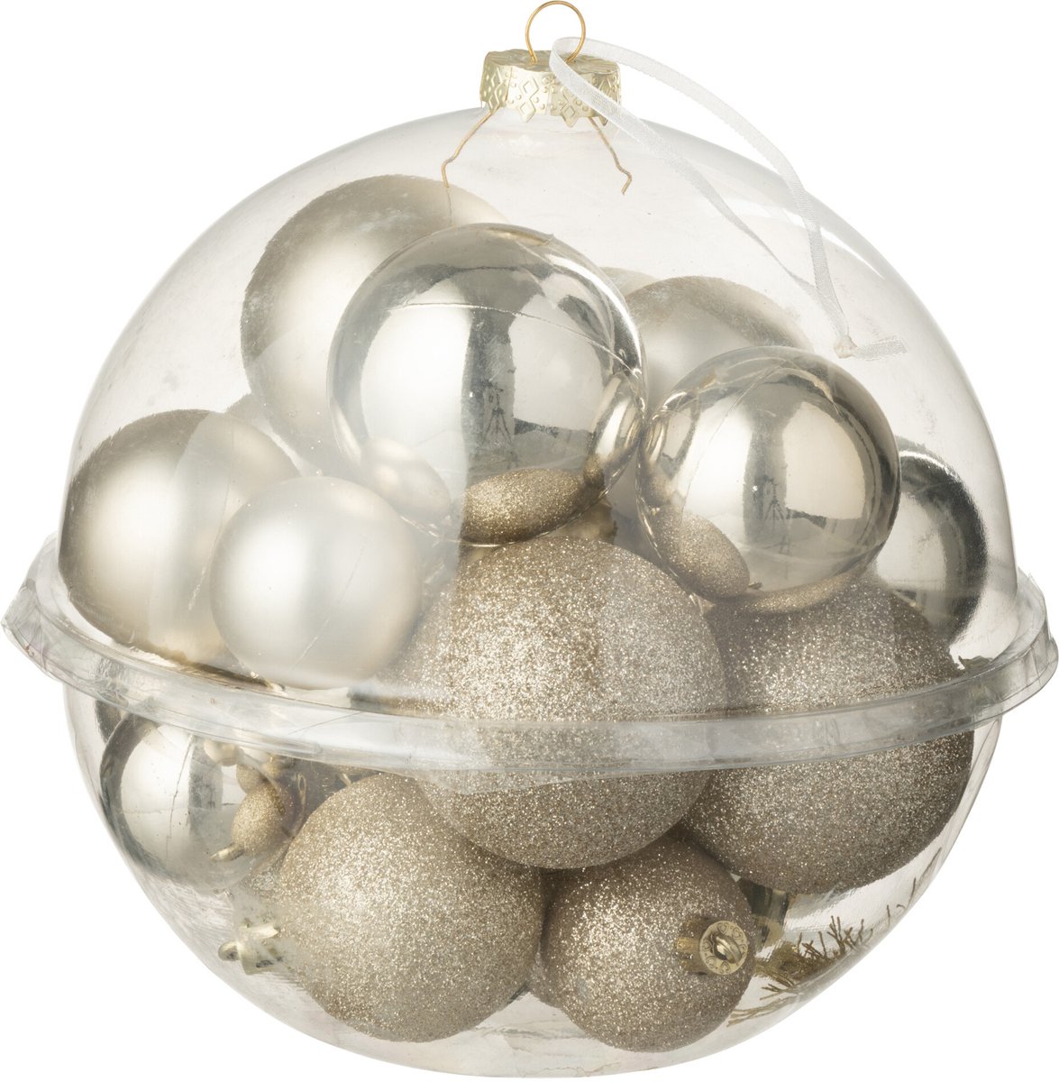 J-Line kerstbal - kunststof - beige - doos van 24