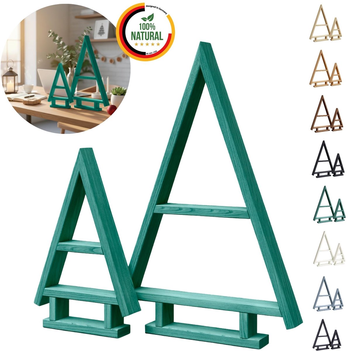 Floranica Sapin de Noël en Bois Fait Main - Set de 2 Arbre de Noël Vert, Mini Décoration de Noël, Décoration hivernale