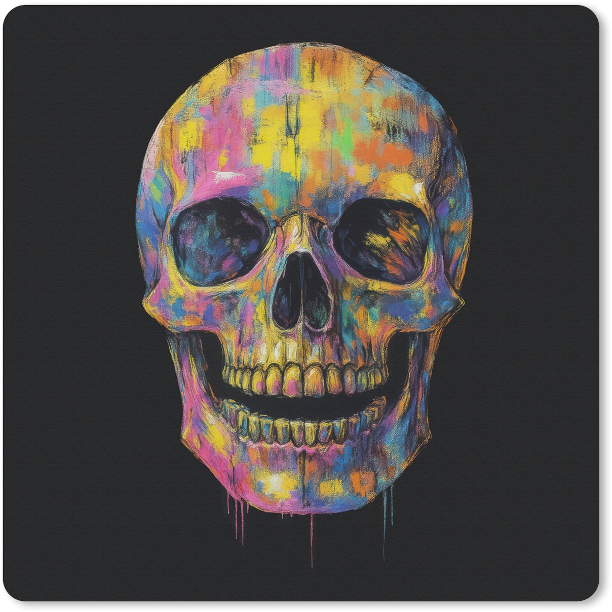 Muismat 30x30 cm - Mousepad Penseelstreken - Schedel - Kleurrijk - Abstract - Muismatten