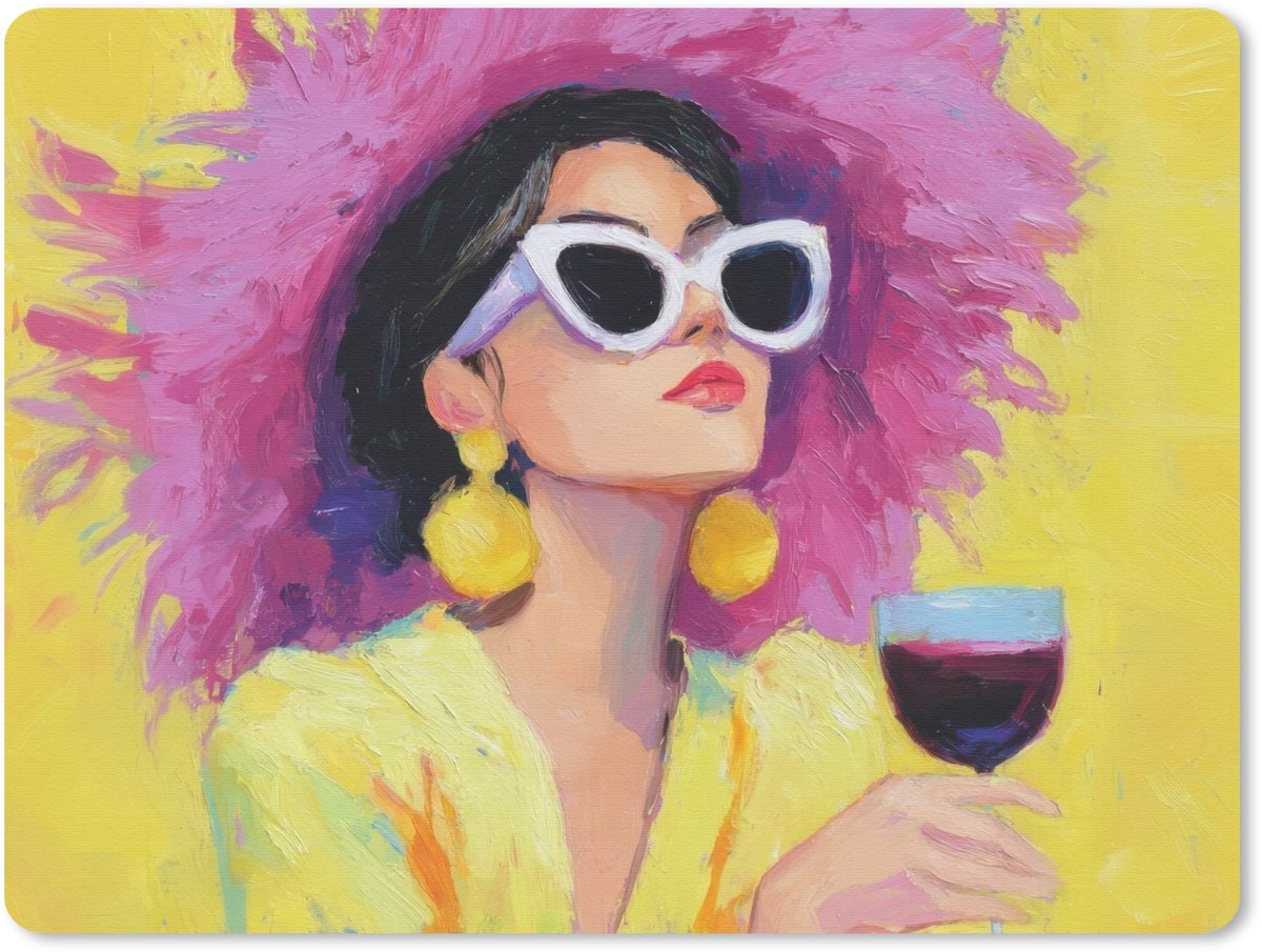 Muismat 23x19 cm - Mousepad Vrouw - Hoed - Paars - Wijn - Muismatten
