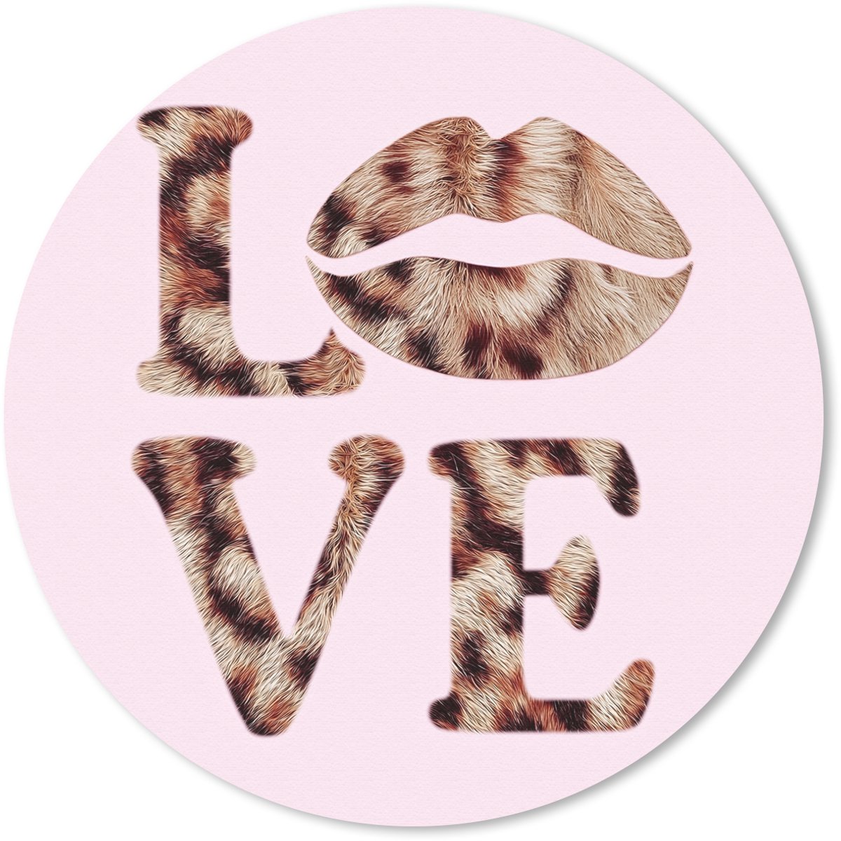 Muismat rond 30x30 cm - Mousepad Tekst - Love - Pantervacht - Lichtroze - Ronde muismatten