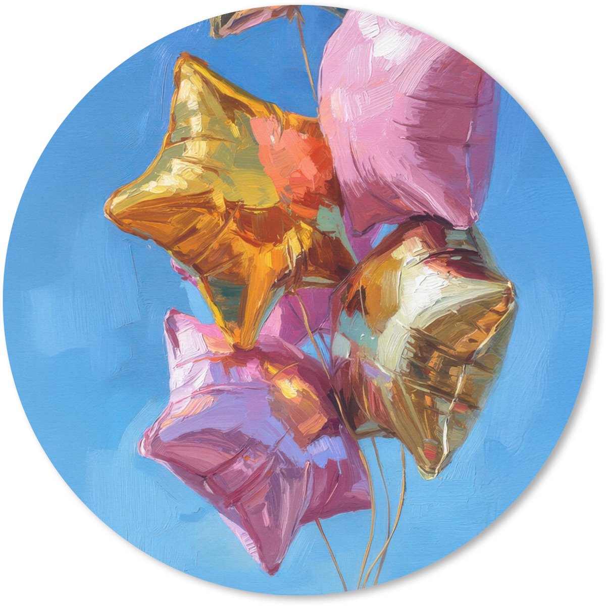 Muismat rond 50x50 cm - Mousepad Ballonnen - Goud - Stervorm - Roze - Ronde muismatten