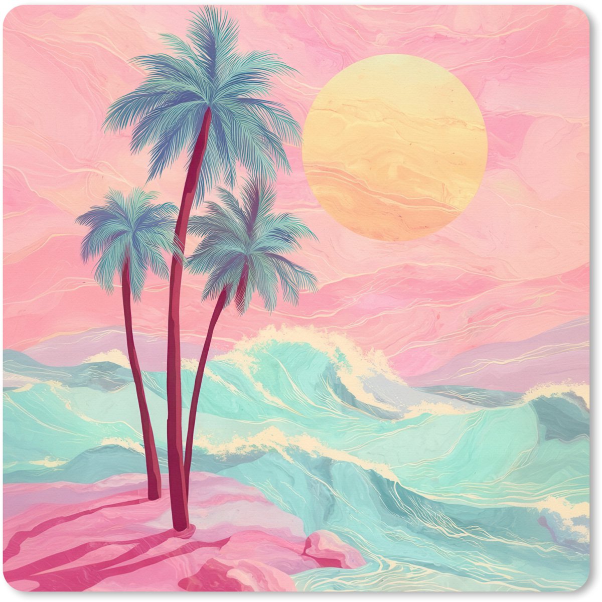 Muismat XXL 50x50 cm - Bureau onderlegger - Bureau mat Palmbomen - Golven - Zee - Bureaumat - Gaming mousepad xl - Bureaulegger groot - Computer deskmat