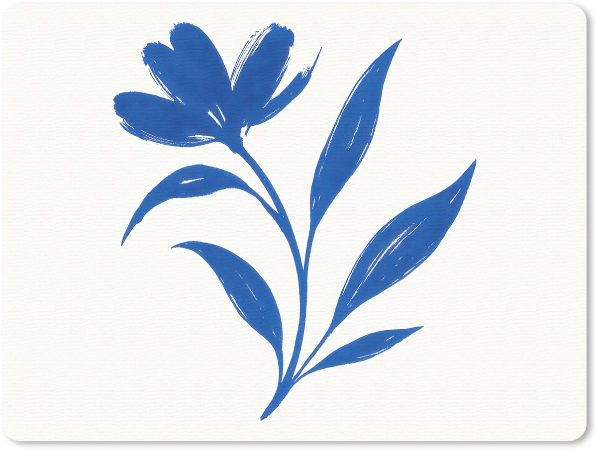 Muismat 23x19 cm - Mousepad Bloem - Blaadjes - Minimalistisch - Blauw - Muismatten