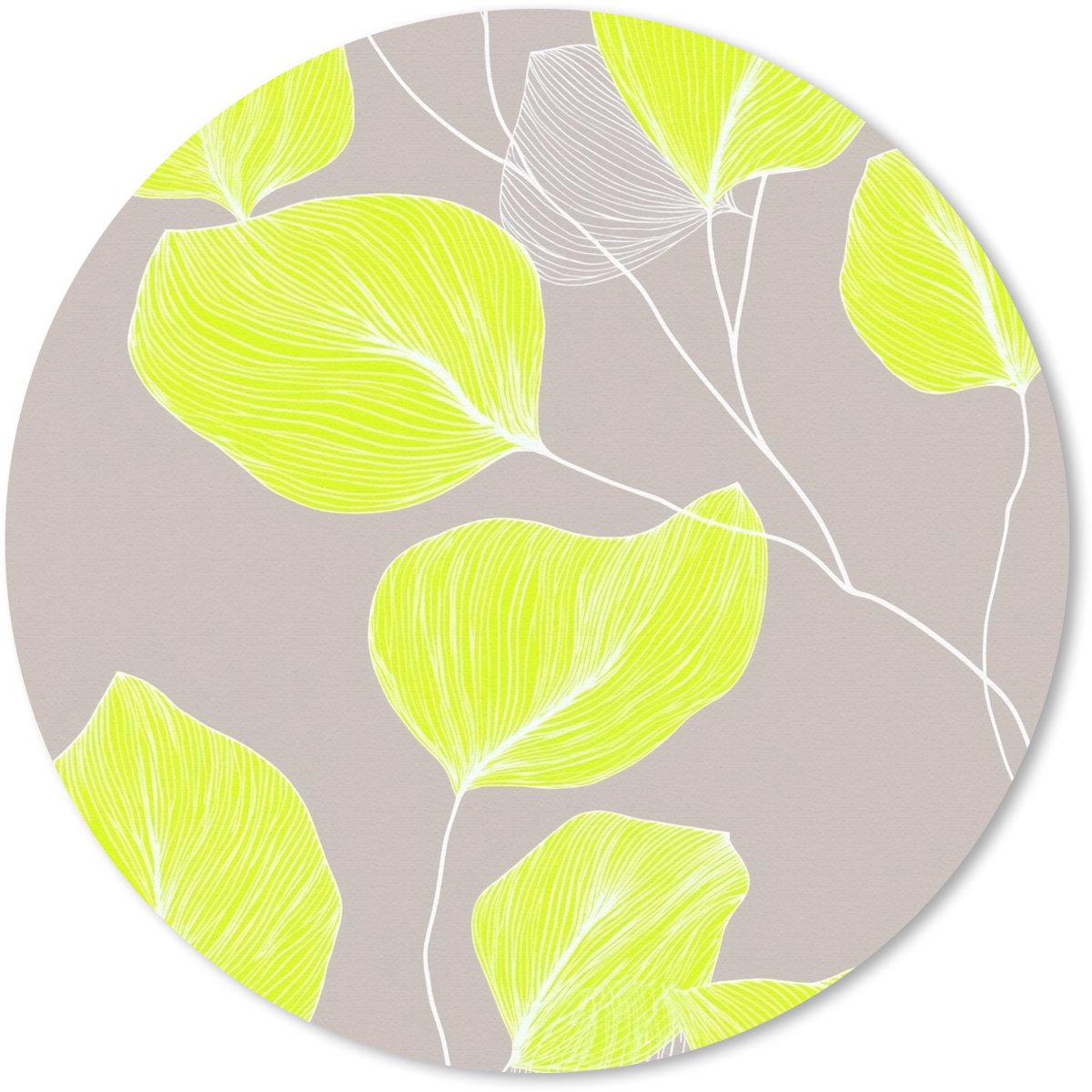 Muismat rond 50x50 cm - Mousepad Bladeren - Neon - Geel - Lijnen - Ronde muismatten