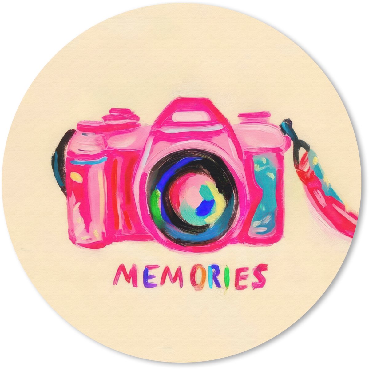 Muismat rond 20x20 cm - Mousepad Camera - Memories - Roze - Geschilderd - Ronde muismatten