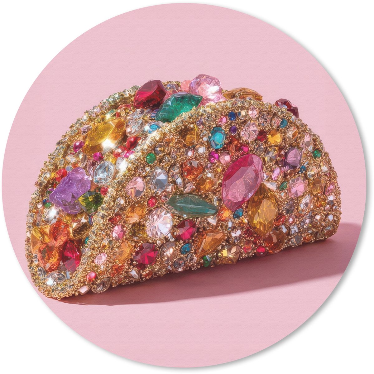 Muismat rond 40x40 cm - Mousepad Taco - Kleurrijk - Edelstenen - Goud - Ronde muismatten