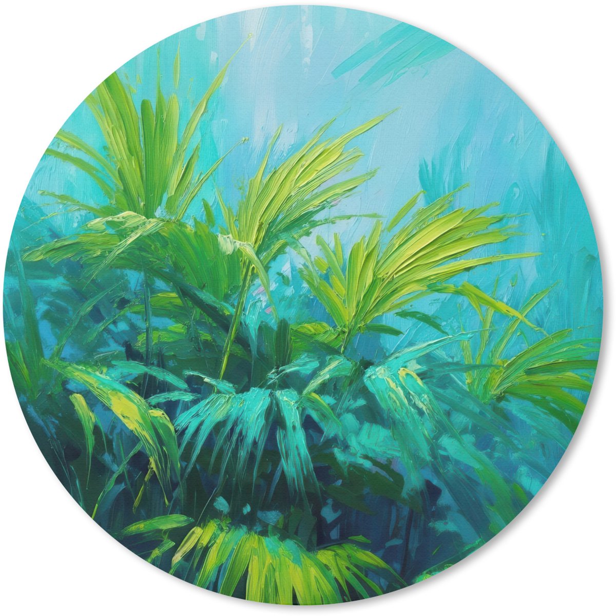Muismat rond 50x50 cm - Mousepad Bladeren - Groen - Schilderij - Abstract - Ronde muismatten