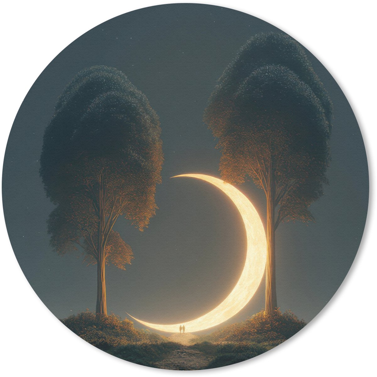 Muismat rond 40x40 cm - Mousepad Maan - Bomen - Wandeling - Ronde muismatten