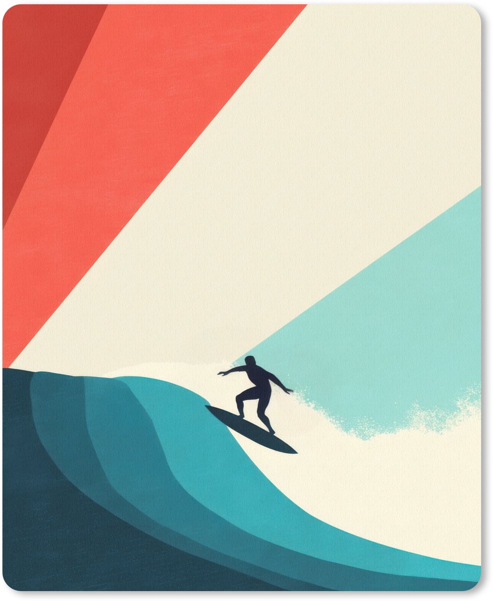 Muismat 19x23 cm - Mousepad Surfer - Abstract - Golven - Zonnestralen - Muismatten