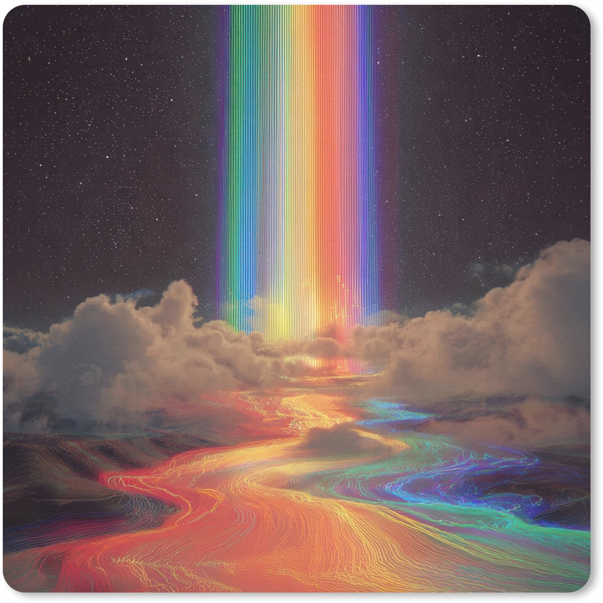 Muismat 30x30 cm - Mousepad Regenboog - Verticaal - Sterrenhemel - Wolken - Muismatten