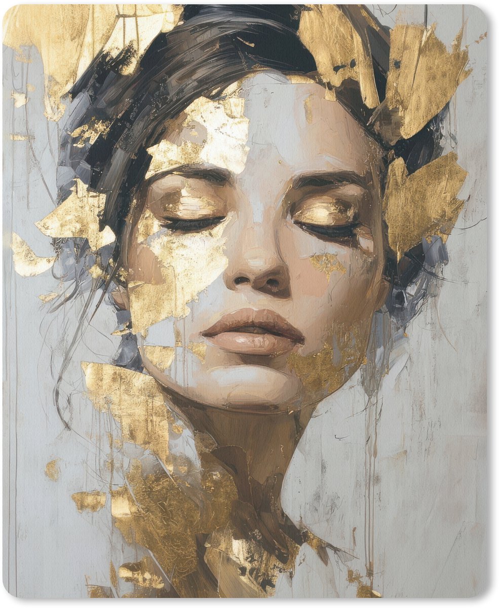 Muismat 19x23 cm - Mousepad Sierlijk - Vrouw - Goud - Ogen - Muismatten