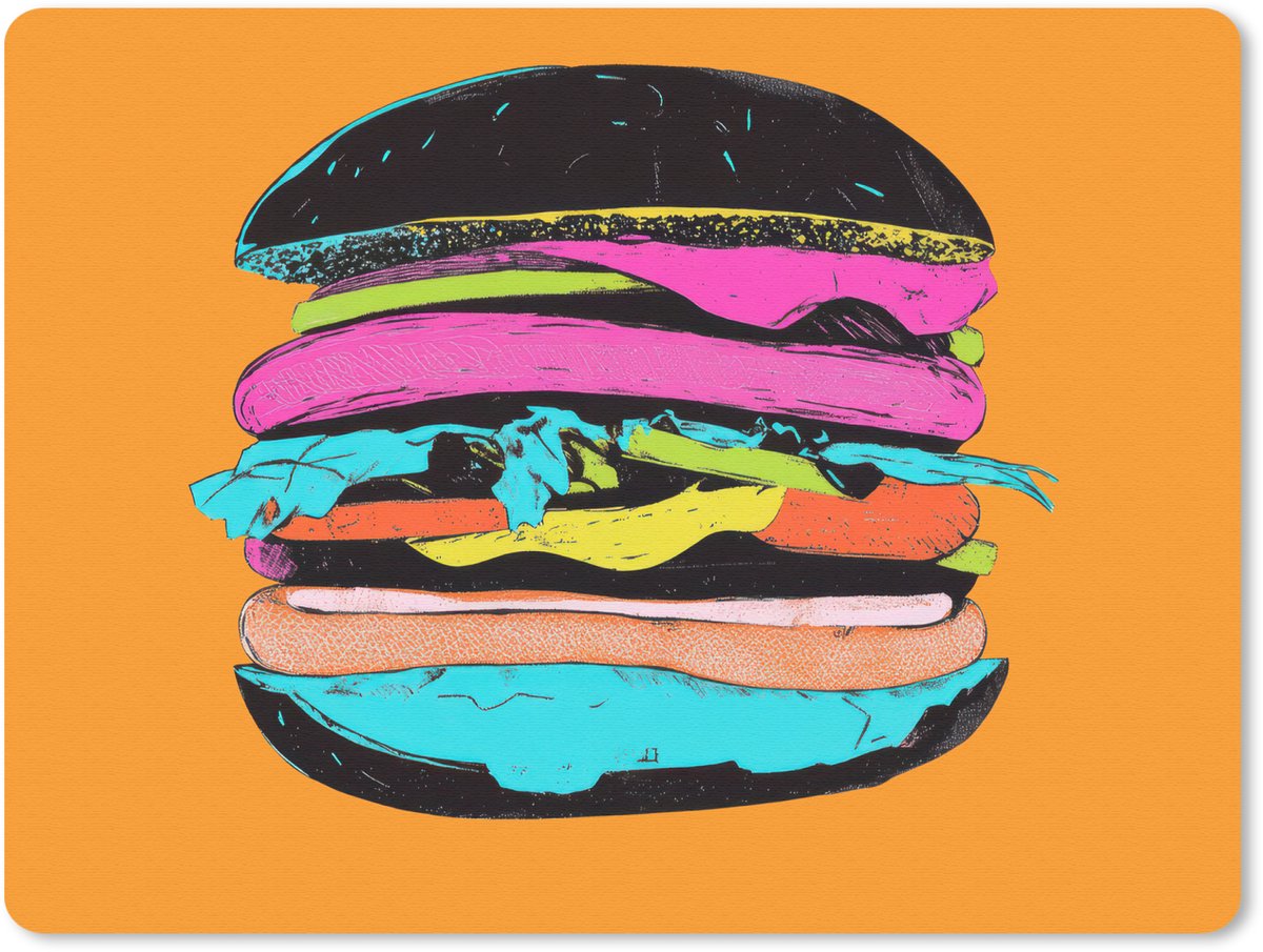 Muismat 23x19 cm - Mousepad Hamburger - Kleurrijk - Speels - Muismatten