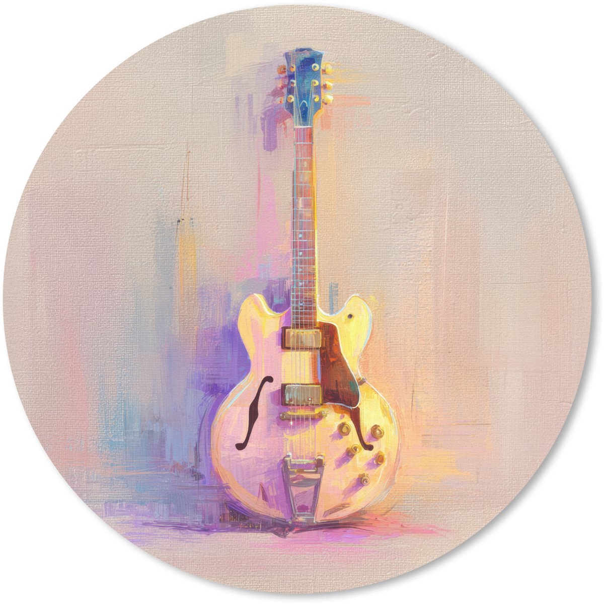 Muismat rond 40x40 cm - Mousepad Gitaar - Pastel - Schilderachtig - Ronde muismatten