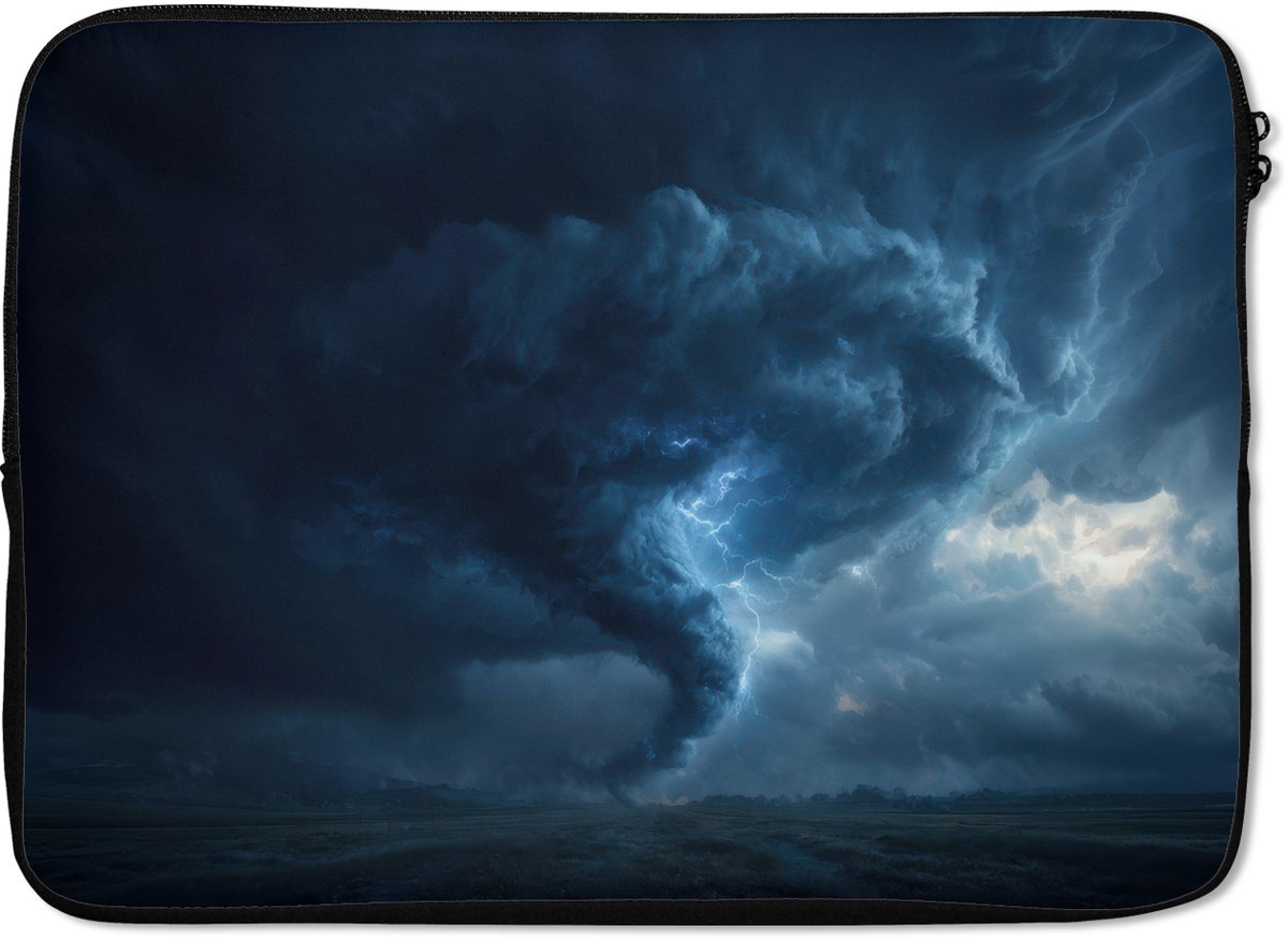 Laptophoes 14 inch - Tornado - Duister - Wolken - Laptop sleeve - Binnenmaat 33x23 cm - Zwarte achterkant
