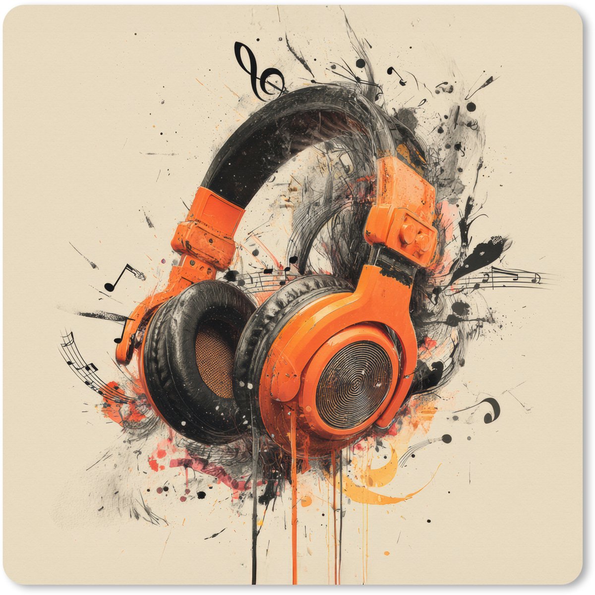 Muismat XXL 50x50 cm - Bureau onderlegger - Bureau mat Koptelefoon - Oranje - Explosief - Bureaumat - Gaming mousepad xl - Bureaulegger groot - Computer deskmat