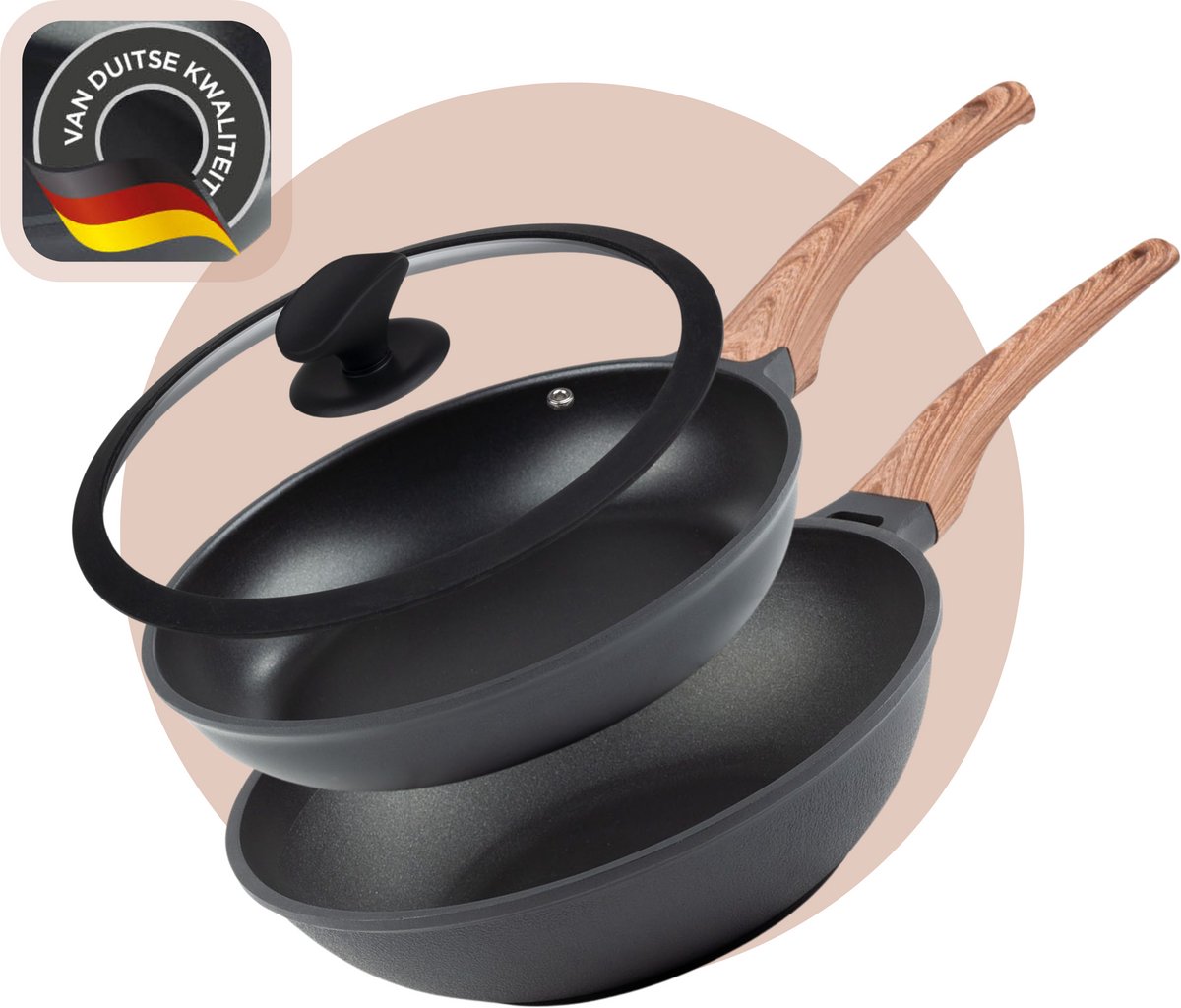 Rosmarino Pannenset inductie - Koekenpan 28 cm - Wokpan - Zwart
