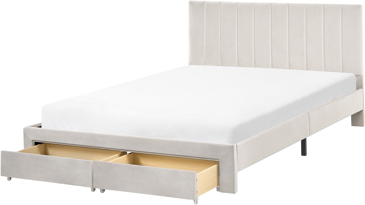 Beliani LONZAC - Bed met opbergruimte - Gebroken wit - 140 x 200 cm - Fluweel
