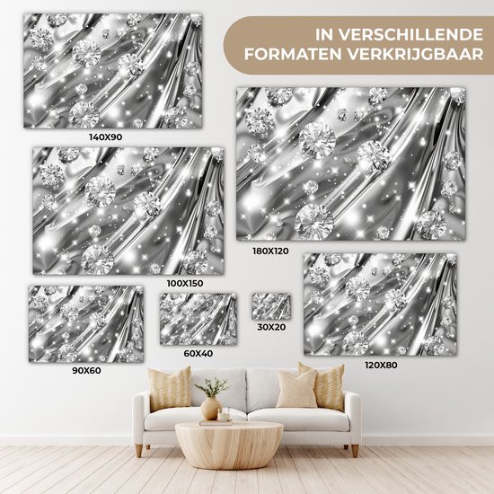 Peinture sur toile 120x80 cm - Décoration murale Abstrait - Diamant - Luxe - Moderne - Argent - Décoration murale salon - Décoration chambre moderne - Tableaux abstraits