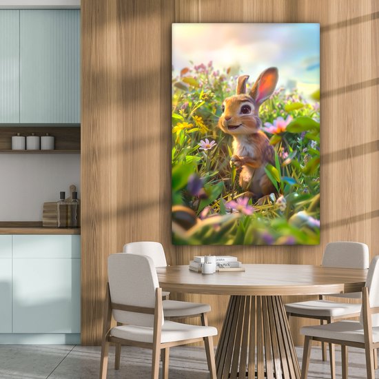 Peinture sur toile 80x120 cm - Décoration murale chambre d'enfant Lapin - Animaux - Nature - Décoration murale murale chambre bébé - Décoration chambre garçon et fille - Accessoires Bébé - Peintures