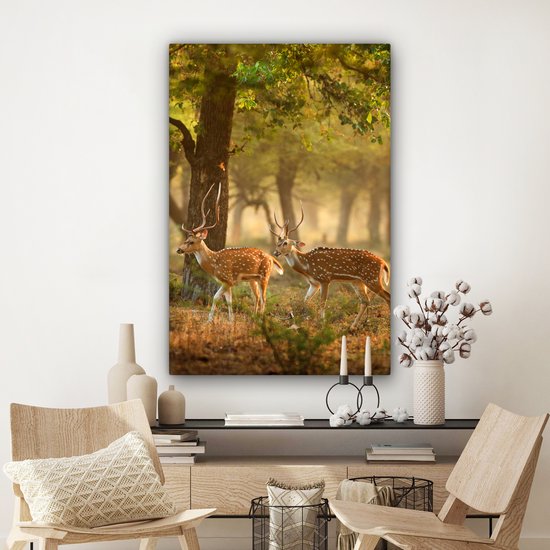 Peinture sur toile 80x120 cm - Décoration murale Cerf - Forêt - Automne - Animaux de la forêt - Nature - Cerf - Décoration murale murale salon - Décoration chambre - Accessoires de chambre - Peintures