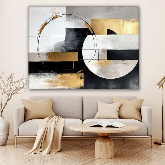 Peinture sur toile 160x120 cm - Décoration murale Abstrait - Or - Argent - Formes - Esthétique - Décoration murale murale salon - Décoration chambre - Accessoires de chambre - Peintures