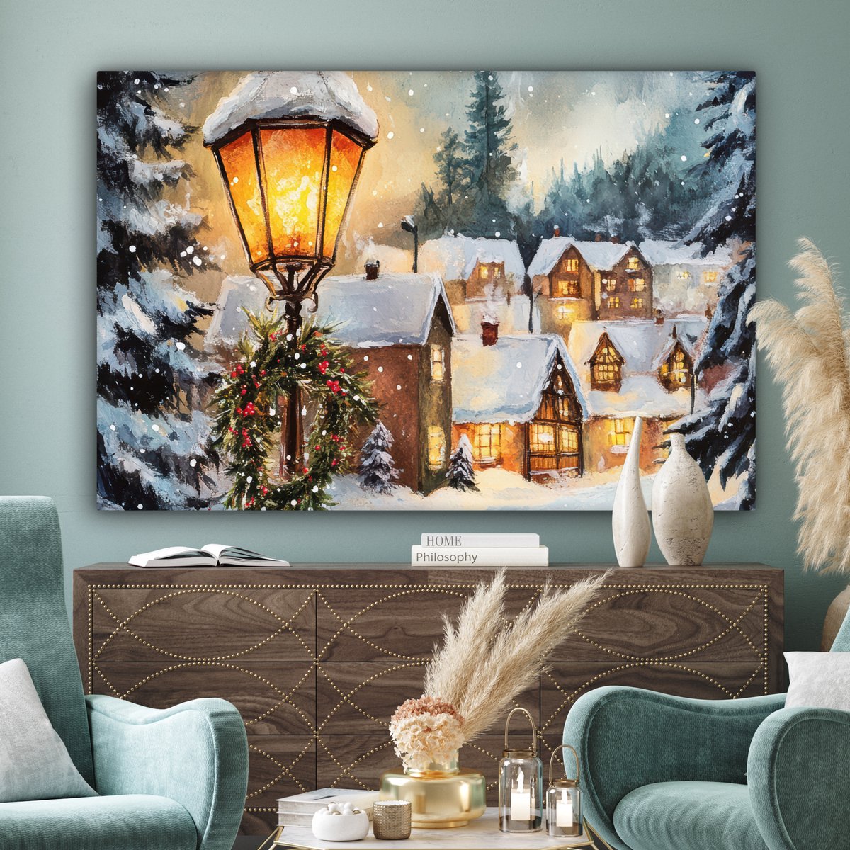 Canvas schilderij 180x120 cm - Wanddecoratie Kerstdorp - Huizen - Sneeuw - Kerst - Muurdecoratie woonkamer - Slaapkamer decoratie - Kamer accessoires - Schilderijen op canvas - Kerstdecoratie voor binnen - Kerstversiering - Kerstmis versiering – foto 3