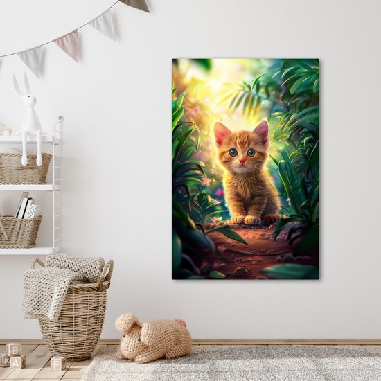 Peinture sur toile 80x120 cm - Décoration murale chambre d'enfant Chat - Animal de compagnie - Nature - Décoration murale murale chambre bébé - Décoration chambre garçon et fille - Accessoires Bébé - Peintures