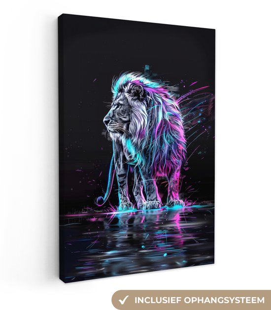 Peinture sur toile 80x120 cm - Décoration murale Lion - Couleurs - Zwart - Animaux - Décoration murale murale chambre ado - Décoration chambre ado - Accessoires chambre ado - Tableaux chambre