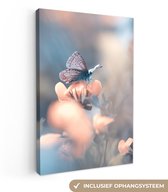 Tableau sur toile 80x120 cm - Décoration murale Fleurs - Papillon - Nature - Botanique - Décoration murale salon - Décoration chambre à coucher - Accessoires de chambre - Tableaux sur toile