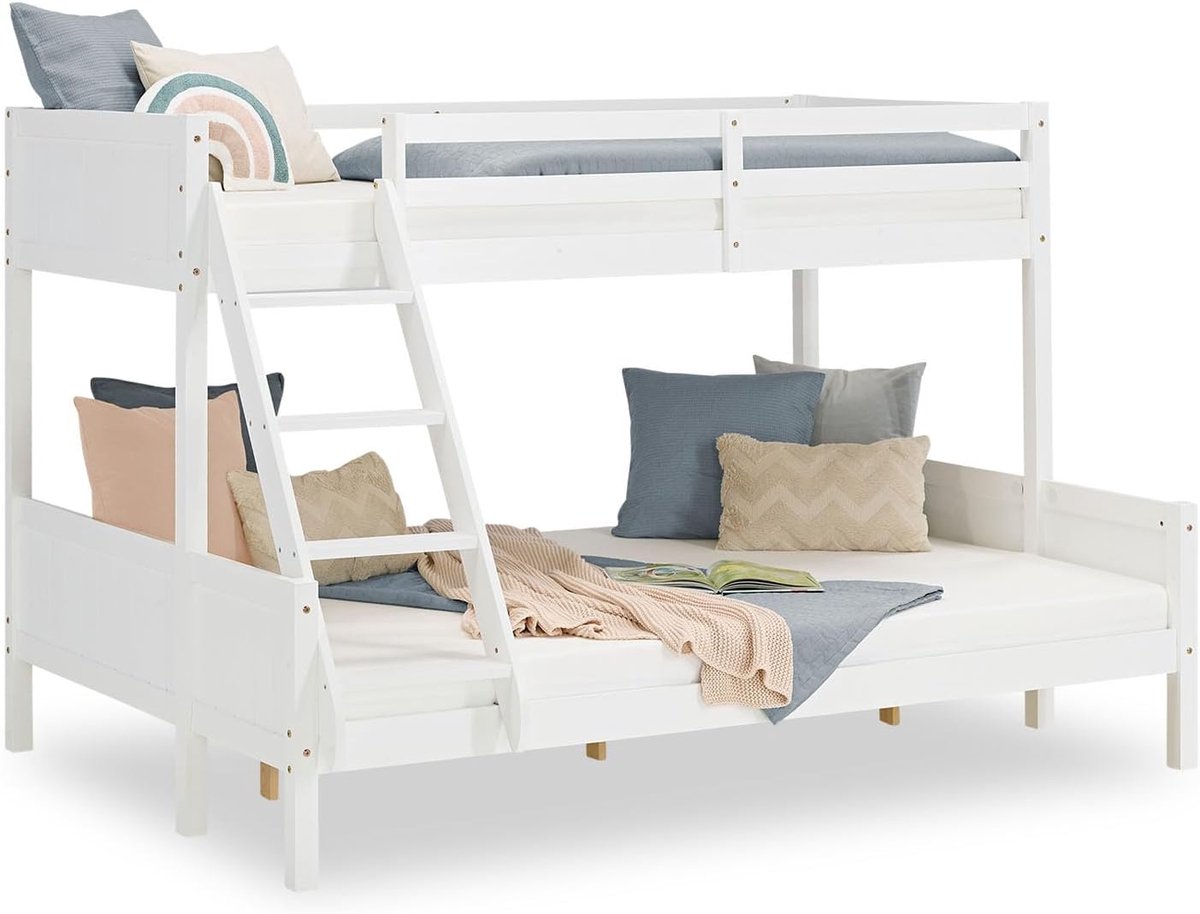 Hoogslaper Kinderbed 90x200 en 140x200 | Stapelbed voor Tieners met Lattenbodem en Ladder
