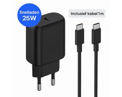 Xtronic 25W USB-C Snellader Zwart – Inclusief 1m USB-C naar USB-C Kabel – Geschikt voor Samsung Galaxy S21/S22/S23, iPhone 15/16/17, iPad en USB-C toestellen
