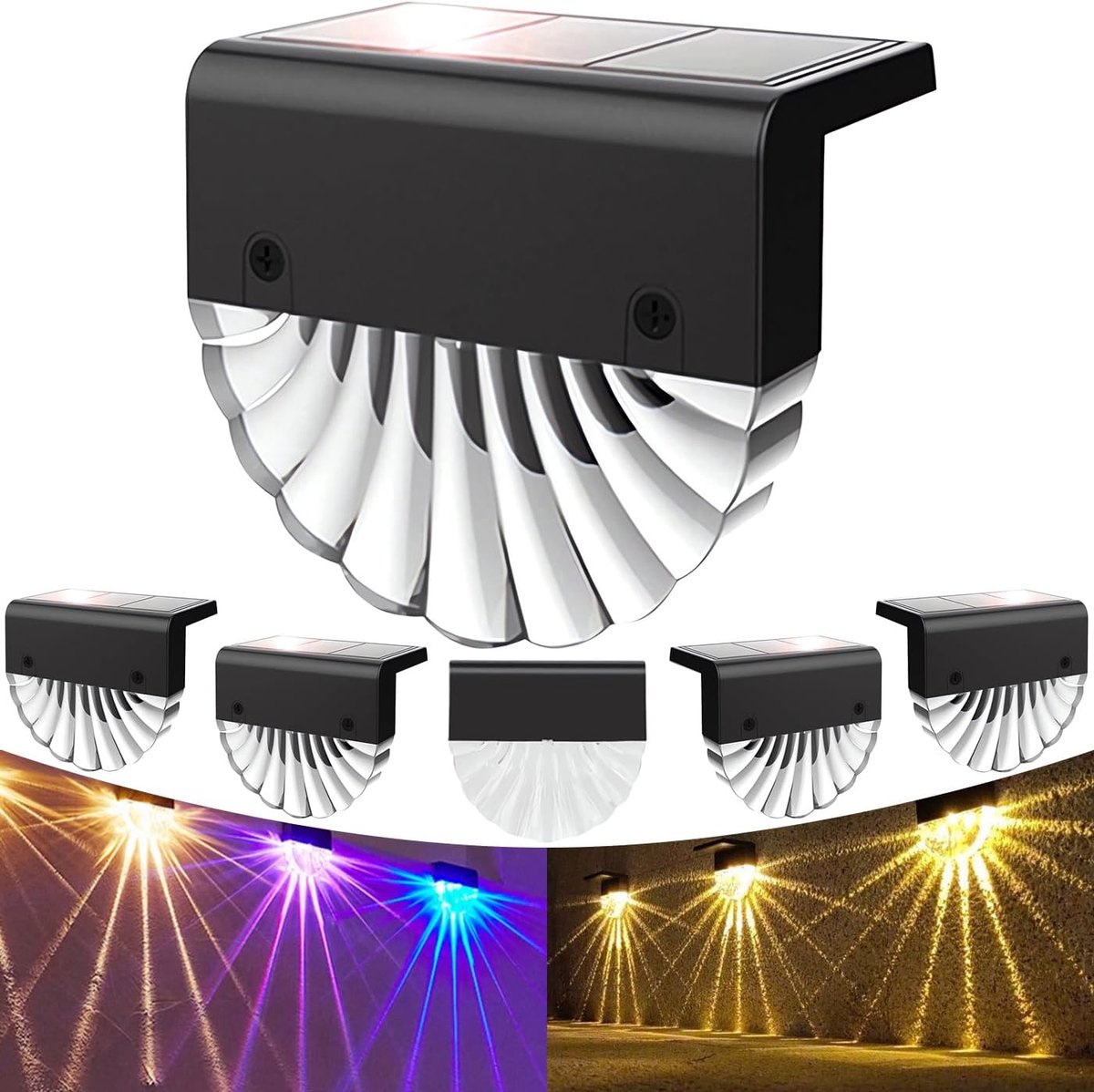 Solar Tuinverlichting - 6 stuks LED Wandlampen met 2 Verlichtingsmodi - Waterdichte en Energiezuinige Buitenlampen