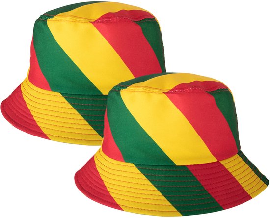 PartyXplosion Carnaval vissershoedje Limburg - 2x - zonnehoedje - geel/groen/rood - voor volwassenen