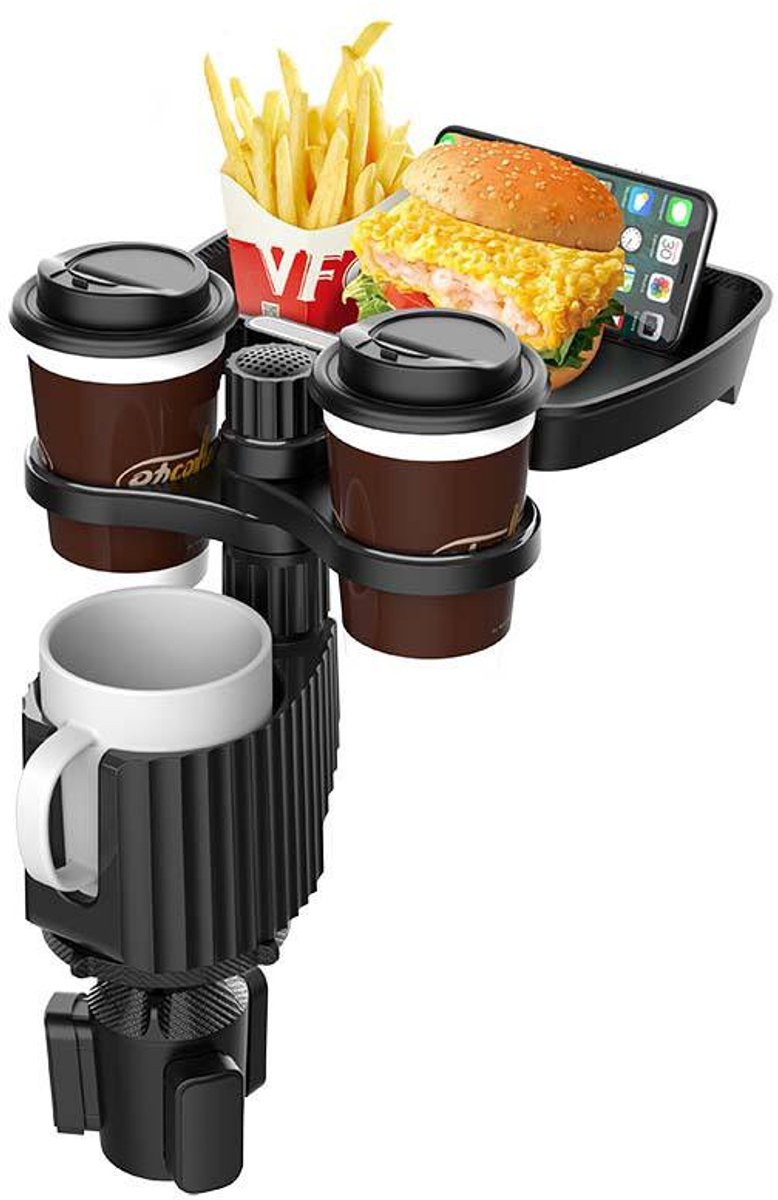 5-in-1 bekerhouder voor in de auto, tafelblad, 360 graden verstelbaar, rekbaar, universeel, multifunctionele tafel, snacktablet, auto-organizer voor auto, bekerhouder
