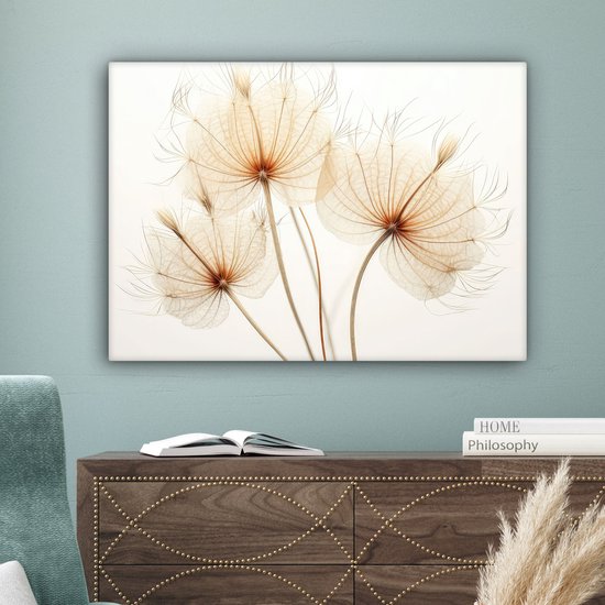 Peinture sur toile 80x60 cm - Décoration murale Soleil - Pissenlits - Nature - Botanique - Décoration murale murale salon - Décoration chambre - Accessoires de chambre - Peintures