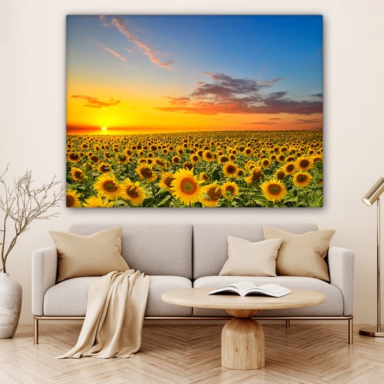 Toile - Peinture fleurs - Tournesol - Fleurs - Soleil - Décoration chambre - Tableau sur toile - 160x120 cm - Décoration murale - Salon