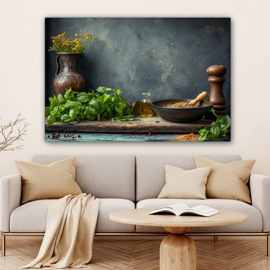 Peinture sur toile 120x80 cm - Décoration murale Nature morte - Herbes - Épices - Industriel - Rural - Accessoires de Décoration murale - Décoration murale de Cuisine - Peintures sur toile