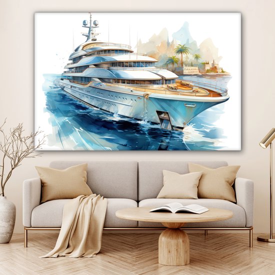 Peinture sur toile 180x120 cm - Décoration murale Bateau - Bateau de croisière - Water - Village - Maritime - Décoration murale murale salon - Décoration chambre - Accessoires de chambre - Peintures