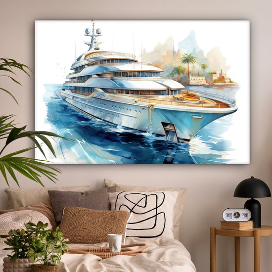 Peinture sur toile 180x120 cm - Décoration murale Bateau - Bateau de croisière - Water - Village - Maritime - Décoration murale murale salon - Décoration chambre - Accessoires de chambre - Peintures