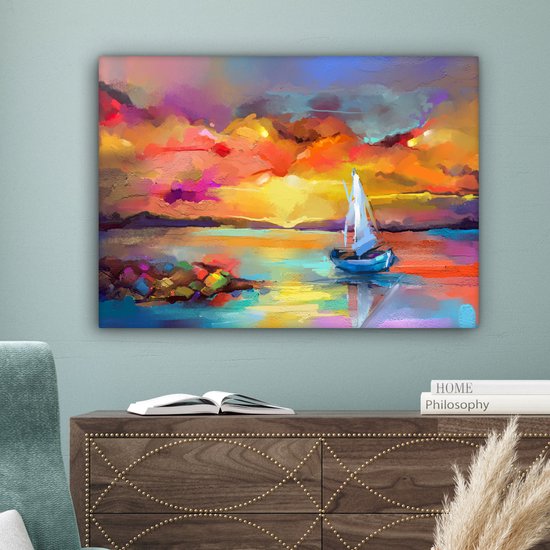 Toile - Huile - Peinture - Bateau - Nuages ​​- Couleurs - 80x60 cm - Intérieur - Peintures sur toile