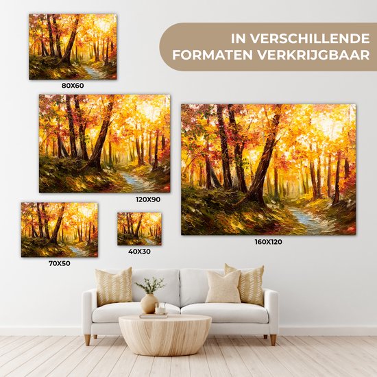 Toile - Peinture - Huile - Automne - Forêt - Oranje - 80x60 cm - Décoration - Intérieur
