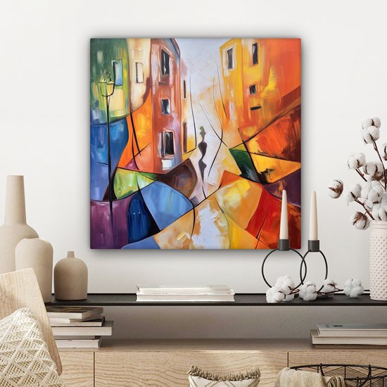 Canvas schilderij 50x50 cm - Wanddecoratie Abstract - Kunst - Schilderij - Kleuren - Muurdecoratie woonkamer - Slaapkamer decoratie - Kamer accessoires - Schilderijen op canvas