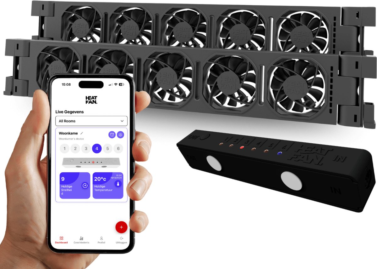 Heatfan 5 - Duo Set - Zwart - Radiator Ventilator – Radiator Ventilator – met WIFI Controller – Energiezuinige Radiator Fan voor Verwarming – Geschikt voor radiatoren van 90 cm t/m 160 cm