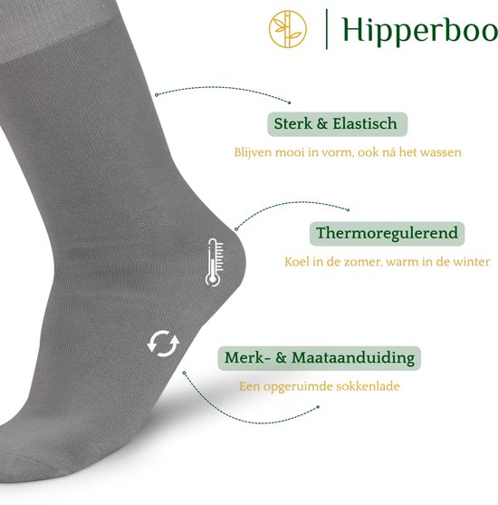 Detail van een grijze Hipperboo sok. Sterk, elastisch en thermoregulerend.