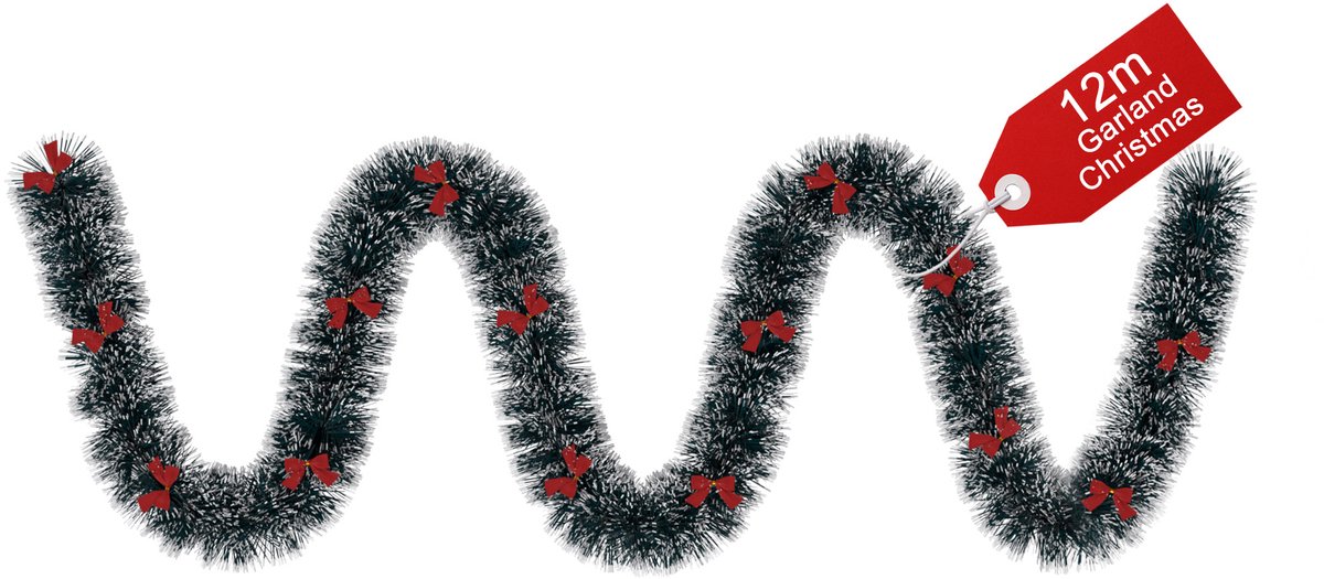 Aufun Dennenguirlande - 12 m - groen met witte randen - kerstguirlande voor kerstboom en deurversiering